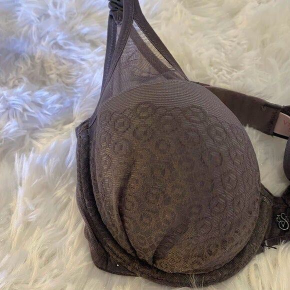 Victoria’s Secret Bra Size 32C Grey Fabulous Sheer Lined Demi Buste Double - Picture 8 of 9